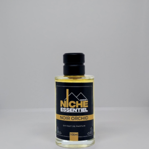 100ml bottle of Noir Orchid perfume from Niche Essentiel with a black cap and label.